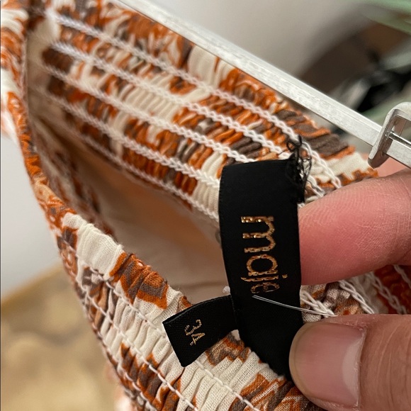 NWOT Maje paisley Orange and Cream printed cotton High Low stretchy Skirt as is - Picture 15 of 16